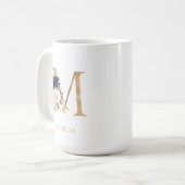 Navy Blush Floral Monogram Letter "M" op maat Koffiemok (Voorkant links)