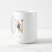 Navy Blush Floral Monogram Letter "N" op maat Koffiemok (Voorkant links)