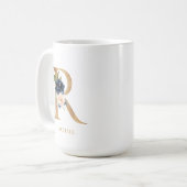 Navy Blush Floral Monogram Letter "R" op maat Koffiemok (Voorkant links)