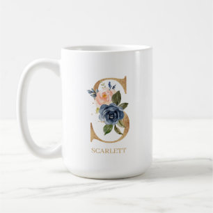 Navy Blush Floral Monogram Letter "S" op maat Koffiemok