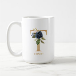 Navy Blush Floral Monogram Letter "T" op maat Koffiemok