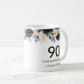 Navy Blush Floral op maat 90th Birthday Koffiemok (Voorkant rechts)