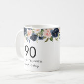 Navy Blush Floral op maat 90th Birthday Koffiemok (Voorkant links)