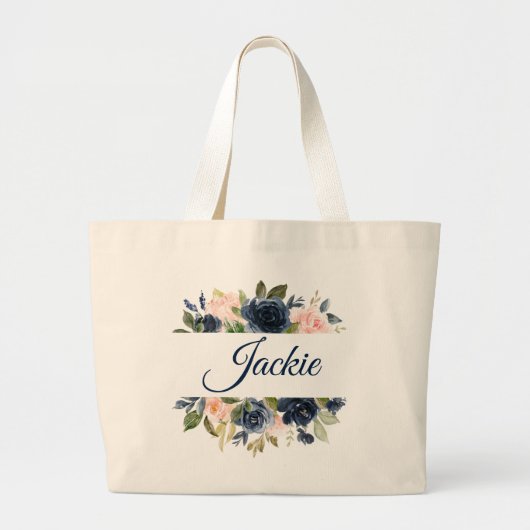 Navy & Blush Floral op maat Grote Tote Bag (Voorkant)