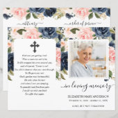 Navy Blush Floral Photo Funeral Full Programme (Voorkant / Achterkant)