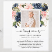 Navy Blush Floral Photo Funeral Prayer (Voorkant / Achterkant)