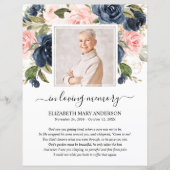 Navy Blush Floral Photo Funeral Prayer (Voorkant)