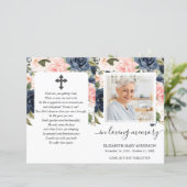 Navy Blush Floral Photo Funeral Programme (Staand voorkant)