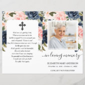 Navy Blush Floral Photo Funeral Programme (Voorkant)