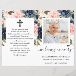 Navy Blush Floral Photo Funeral Programme