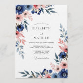 Navy & Blush Floral Romance Wedding Kaart (Voorkant)