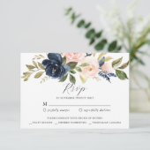 Navy Blush Floral RSVP Reply Kaart (Staand voorkant)