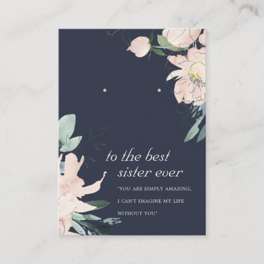 NAVY BLUSH FLORAL SISTER GIFT EARRING DISPLAY CARD PLAATSKAARTJE (Voorkant)
