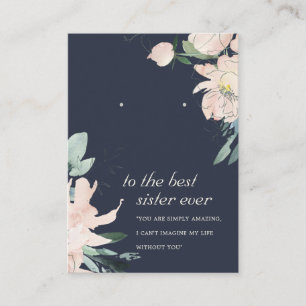 NAVY BLUSH FLORAL SISTER GIFT EARRING DISPLAY CARD PLAATSKAARTJE