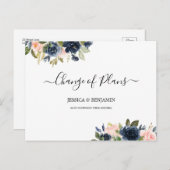 Navy Blush Floral uitgesteld script verandering va Briefkaart (Voorkant / Achterkant)
