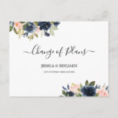 Navy Blush Floral uitgesteld script verandering va Briefkaart (Voorkant)