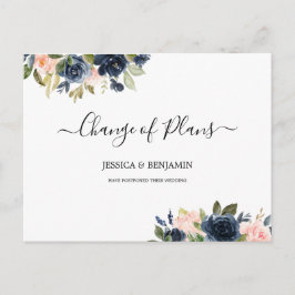 Navy Blush Floral uitgesteld script verandering va Briefkaart
