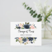 Navy Blush Floral Uitgestelde Verandering Van Plan Briefkaart (Staand voorkant)