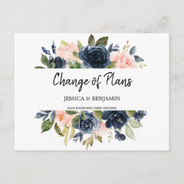 Navy Blush Floral Uitgestelde Verandering Van Plan Briefkaart