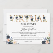 Navy Blush Floral Virtual Baby shower Kaart (Voorkant)