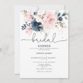 Navy blush floral vrijgezellenfeest kaart (Voorkant)