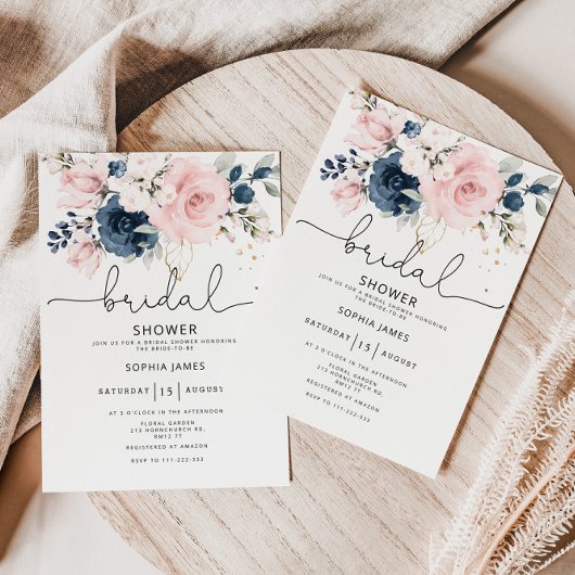 Navy blush floral vrijgezellenfeest kaart