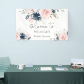 Navy blush floral vrijgezellenfeest welkom spandoek (Beurs)