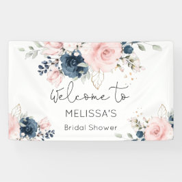 Navy blush floral vrijgezellenfeest welkom spandoek