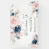 Navy blush floral vrijgezellenfeest welkom spandoek (Verticaal)