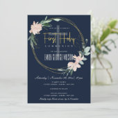 NAVY BLUSH FLORAL WATERVERF FIRST HOLY COMMUNION KAART (Staand voorkant)