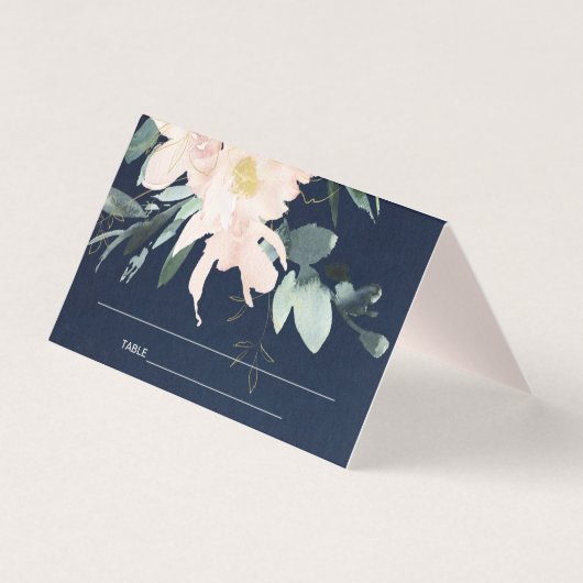 NAVY BLUSH FLORAL WATERVERF WEDDING PLACE CARDS KAART (Voorkant)