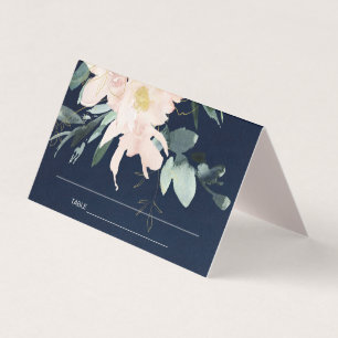 NAVY BLUSH FLORAL WATERVERF WEDDING PLACE CARDS KAART