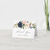 Navy Blush Floral Weddenschap Hartelijk dank Bedankkaart (Voorkant)