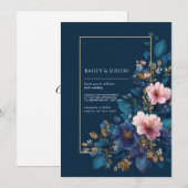 Navy & Blush Floral Wedding Kaart (Voorkant / Achterkant)