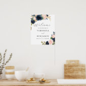 Navy Blush Floral Welcome Sign Poster (Keuken)