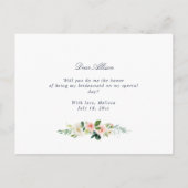 Navy & Blush Floral word jij mijn bruidsmeisje kaa Uitnodiging Briefkaart (Achterkant)