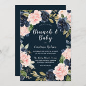 Navy & Blush Floral Wreath Baby shower Brunch Kaart (Voorkant / Achterkant)