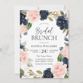 Navy Blush Floral Wreath Vrijgezellenfeest Brunch Kaart (Voorkant)