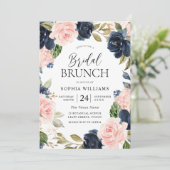 Navy Blush Floral Wreath Vrijgezellenfeest Brunch Kaart (Staand voorkant)