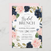Navy Blush Floral Wreath Vrijgezellenfeest Brunch Kaart (Voorkant / Achterkant)