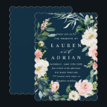 Navy Blush Floral Wreath Wedding Invitation Kaart<br><div class="desc">Elegant Wedding Invitation met een poot van waterverf bloemen in wazige roze en wit met groen loof. Voor meer geavanceerde aanpassing van dit ontwerp,  te klikken gelieve de knoop "aanpassen". Overeenkomende objecten zijn ook beschikbaar.</div>