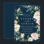 Navy Blush Floral Wreath Wedding Invitation Kaart<br><div class="desc">Elegant Wedding Invitation met een poot van waterverf bloemen in wazige roze en wit met groen loof. Voor meer geavanceerde aanpassing van dit ontwerp,  te klikken gelieve de knoop "aanpassen". Overeenkomende objecten zijn ook beschikbaar.</div>