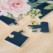 Navy Blush Floral Wreath Wedding Invitation Legpuzzel (Zijkant)
