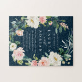 Navy Blush Floral Wreath Wedding Invitation Legpuzzel (Horizontaal)