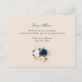Navy blush floral zal je mijn bloem meisje kaart (Achterkant)