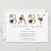 Navy Blush Flowers en Gold Baby shower per Mail Kaart (Voorkant)