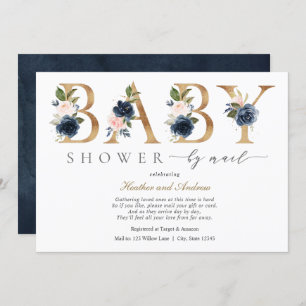 Navy Blush Flowers en Gold Baby shower per Mail Kaart
