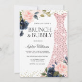 Navy & Blush Flowers Vrijgezellenfeest Brunch & Bu Kaart (Voorkant)