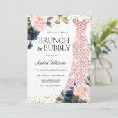 Navy & Blush Flowers Vrijgezellenfeest Brunch & Bu Kaart (Staand voorkant)