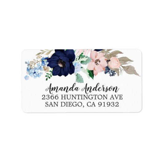 Navy & Blush Flowers Vrijgezellenfeest Labels (Voorkant)